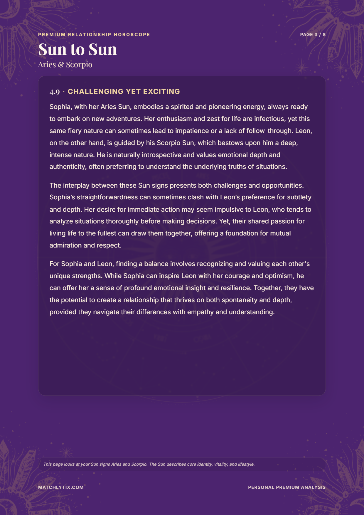 Inside page of the premium relationship horoscope PDF